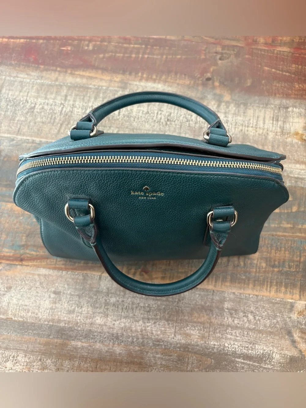 Kate Spade Larchmont Avenue Reiley Satchel Leather Bag Dark Evergreen Green